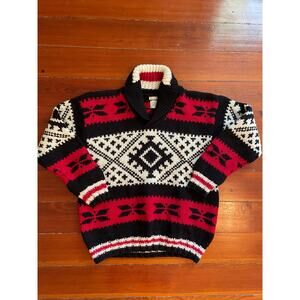 Vintage GAP Hand-Knit Wool Sweater Red Black Cream Geometric Nordic Pullover